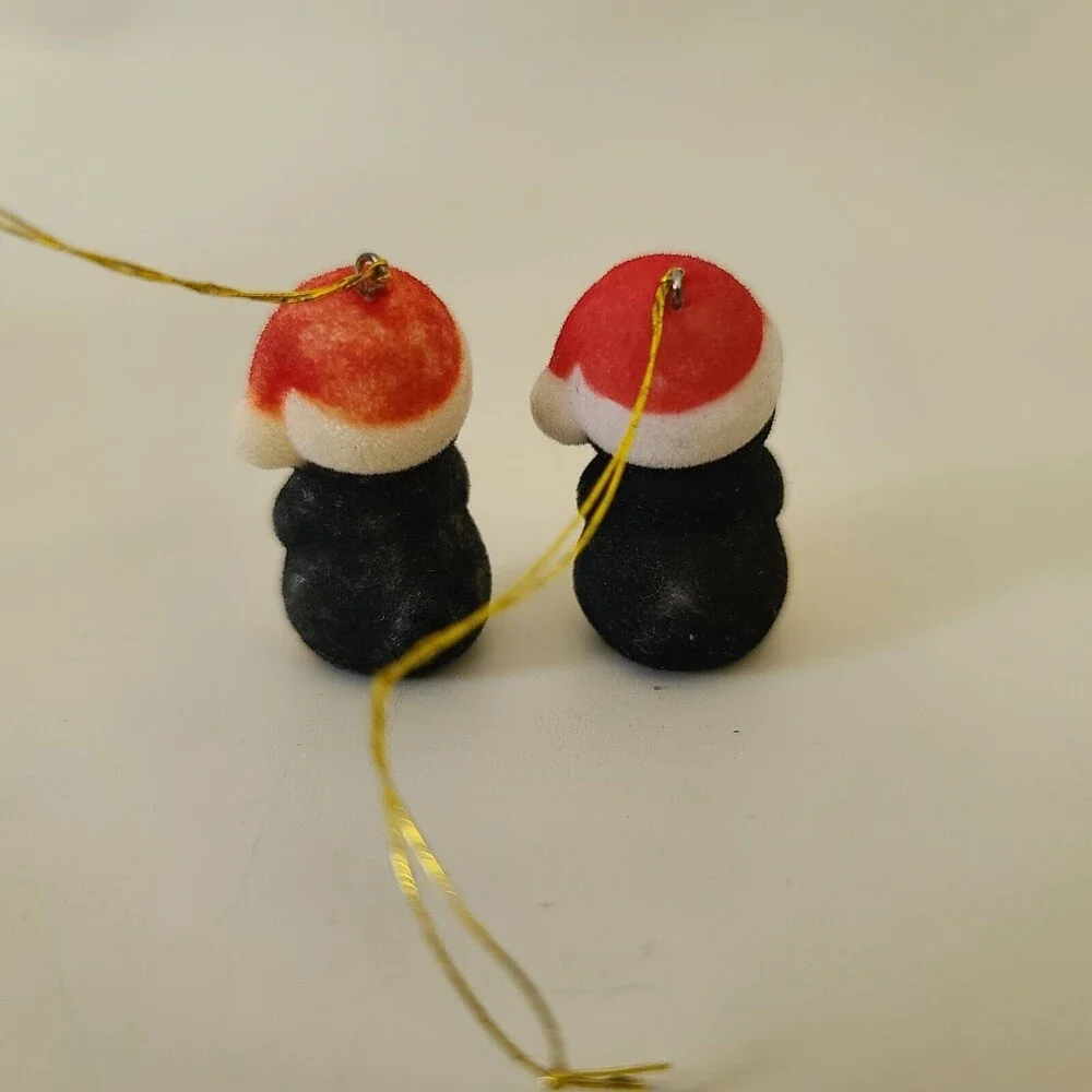 Avon Ornament Flocked Penguins Ornaments Set of 2